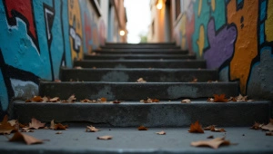 Weathered Concrete Stairs With Colorful Graffiti