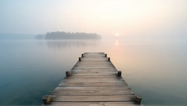 Weathered Dock Foggy Water Dawn Serenity