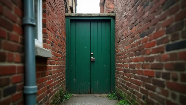 Weathered Green Door In Narrow Brick Alley