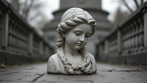 Weathered Marble Statue Low-Angle Perspective