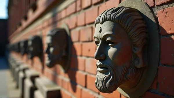 Weathered Stone Statues On Brick Wall Perspective