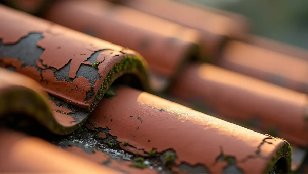Weathered Terracotta Roof Tiles Close-Up Detail