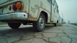 Weathered Trailer on Cracked Concrete Floor