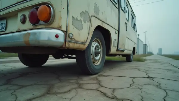 Weathered Trailer on Cracked Concrete Floor