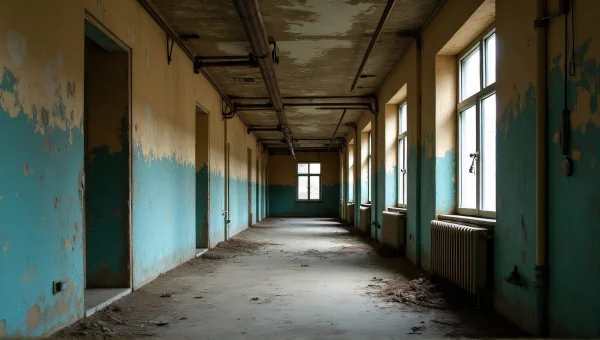 Weathered Urban Building Corridor With Exposed Pipes