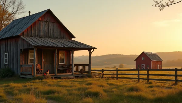 Weathered Wooden Cabin Near Pasture at Sunset