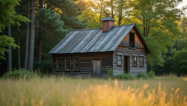 Weathered Wooden House Among Tall Trees