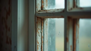 Weathered Wooden Window Frame With Peeling Paint