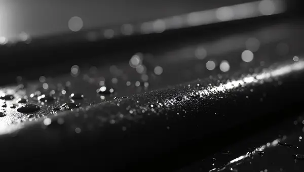 Wet Metal Frame Close-Up With Reflective Droplets
