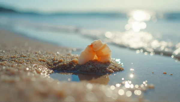 Wet Sand Grains And Tide Pool Reflection