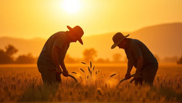 Wheat Harvesting at Golden Hour in Action
