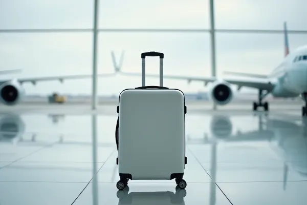 White Airplane Luggage Case On Tarmac