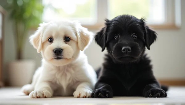 White And Black Dogs Sitting Together Indoors
