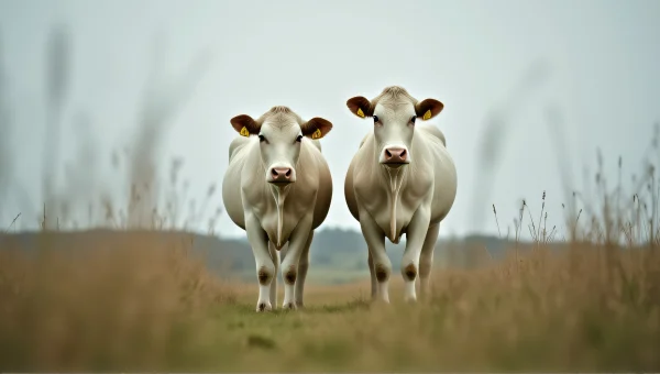 White Cattle in Grassy Farm Paddock View