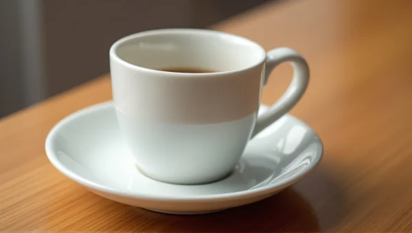 White Ceramic Cup And Saucer On Wooden Table