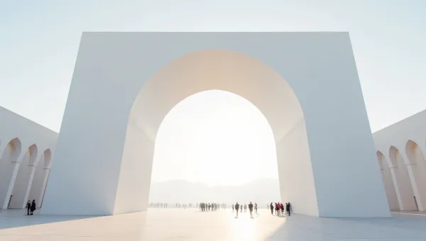 White Concrete Arch in Plaza Under Morning Light