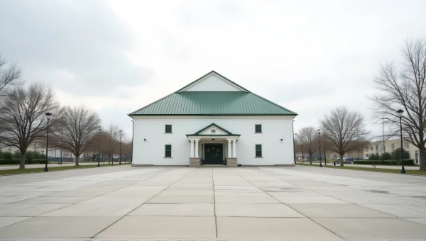 White Concrete Building With Green Metal Roof