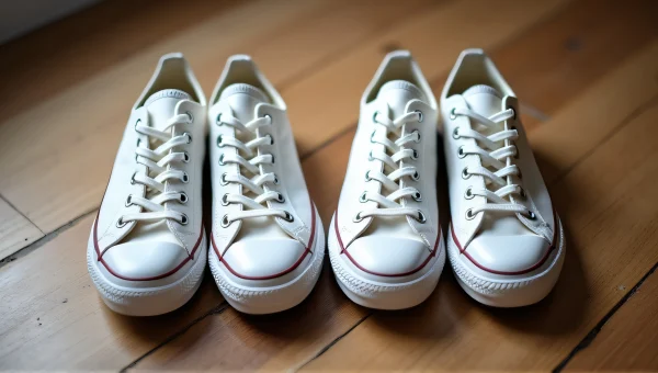 White Converse Sneakers on Wooden Floor