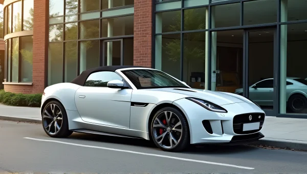 White Convertible Coupe Parked By Modern Building