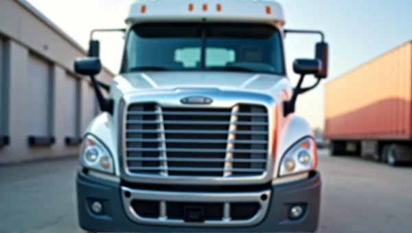 White Freight Truck Cab Close-Up Urban Setting