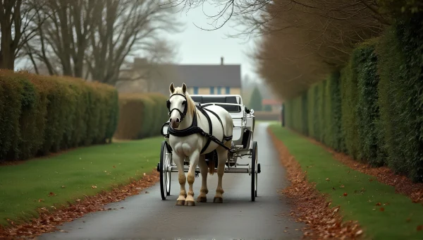 White Horse-Drawn Carriage On Country Road