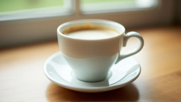 White Porcelain Cup On Wooden Table With Saucer