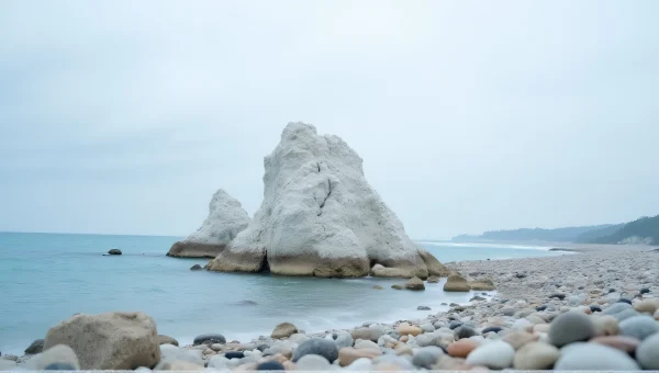 White Rock Formation Near Deep Blue Water