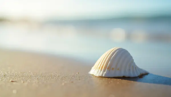 White Seashell on Sandy Shore, Soft Reflected Light