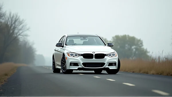 White Sedan Parked On Country Road In Overcast Sky