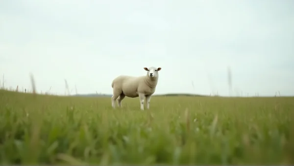 White Sheep in Green Field Under Blue Sky