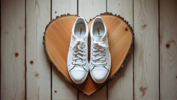 White Shoes Heart-Shaped Wooden Board Close-Up