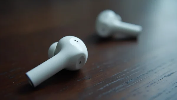 White Wireless Earbuds On Dark Wooden Table