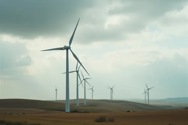 Wind Turbines on Farmland Under Cloudy Sky