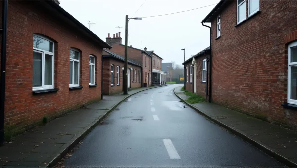 Winding Asphalt Road Between Brick Buildings
