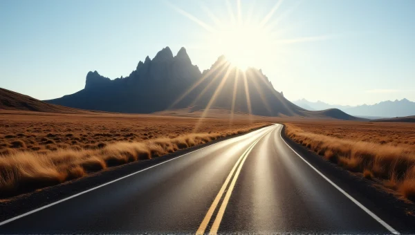 Winding Asphalt Road Leading To Majestic Mountains