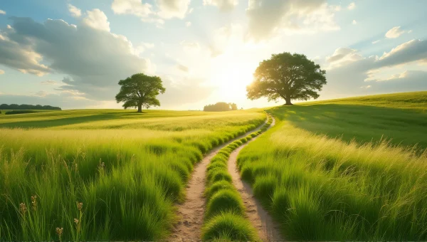 Winding Grass Pathway Through Sunlit Meadow