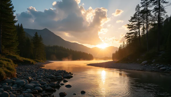Winding River Reflection Trees Landscape image