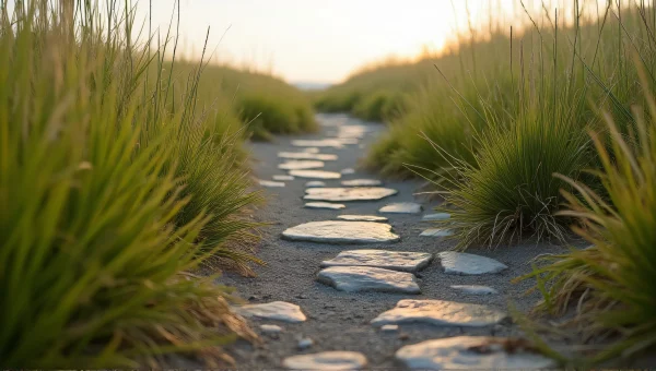 Winding Rocky Pathway Through Tall Grass Landscape