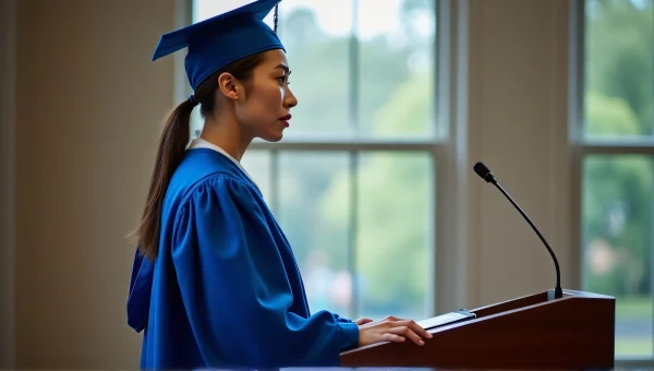 Woman Academic Robe Speaking at Lectern