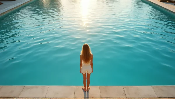 Woman at Poolside Edge in Morning Light