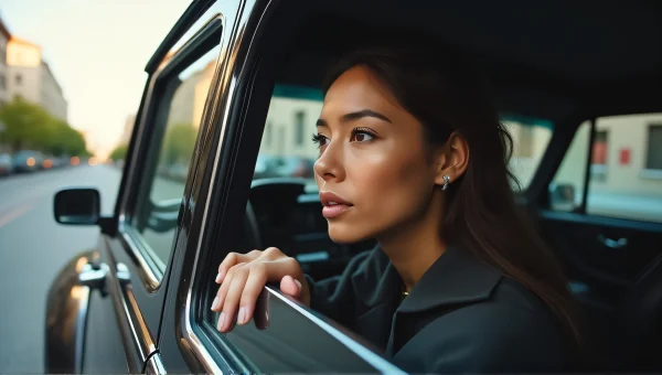 Woman in Black Car Reflecting Urban Life