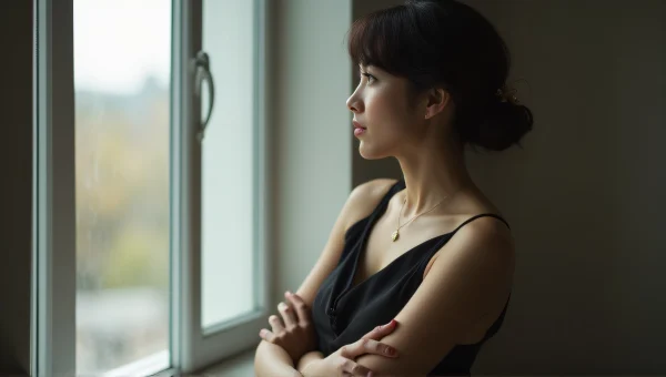 Woman in Black Dress Gazing into Distance