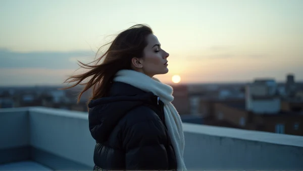 Woman in Black Jacket on Urban Rooftop at Dusk