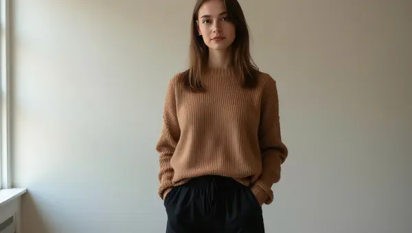 Woman in Brown Knit Sweater and Black Tapered Pants