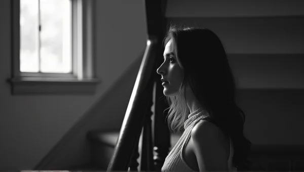 Woman by Staircase in Grayscale Light