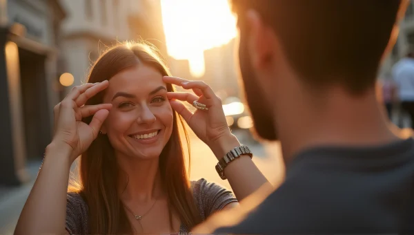 Woman Capturing Man Portrait on City Street
