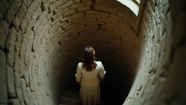 Woman Climbing Spiral Staircase In Vintage Attire