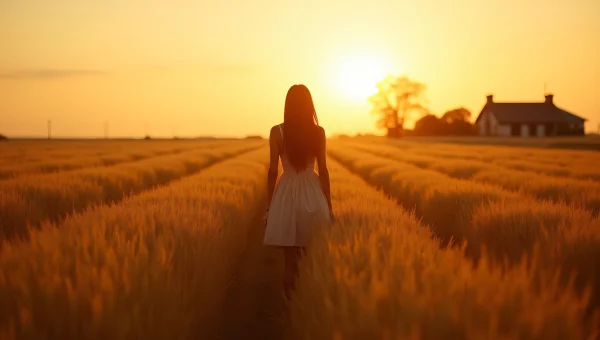 Woman in Crop Field at Golden Hour