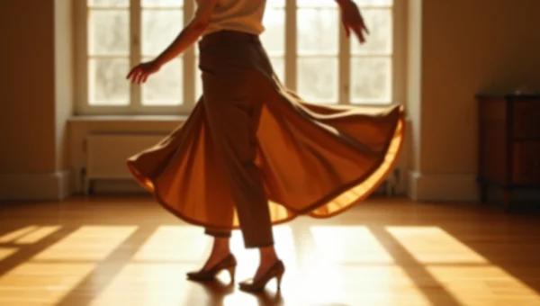 Woman Dancing Mid-Twirl on Sunlit Wooden Floor