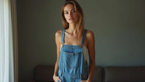 Woman in Denim Jumper Relaxed Indoor Portrait